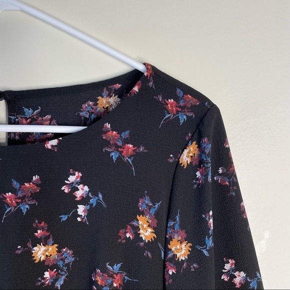 Apt.9 floral black double bell sleeves blouse delicate wrap autumn statement top - Picture 4 of 5